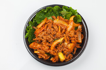 Stir-fried pork, Korean food, pork, cooking, meat, vegetables, meat, meals, food, green onions, bulgogi, pork, duruchigi, stir-fried pork,