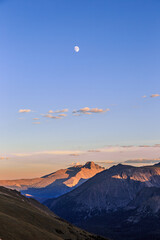 Sunset and Moonrise over Longs Peak, Rocky Mountain National Park, Colorado