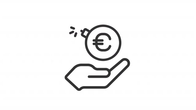 Animated euro bomb linear icon. Risky investment warning. Money loss danger. Financial fail. Seamless loop HD video with alpha channel on transparent background. Outline motion graphic animation