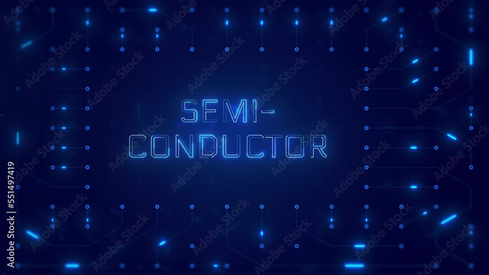 Aufkleber semiconductor word text with neon circuit board design or computer semiconductor design