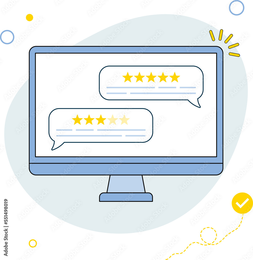 Wall mural customer reviews. user reviews bubble on computer. feedback, experience concept. online review notif
