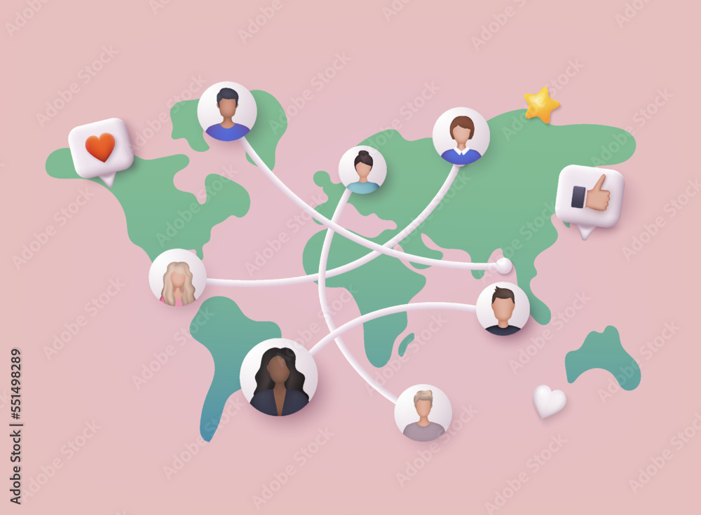 Poster social media communication internet network connection. 3d web vector illustrations.