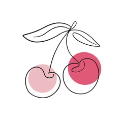 Cherry One line organic drawing, berry logo design