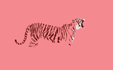 Fototapeta na wymiar Vector tiger illustration. Simple design of tiger silhouette, Animals. Big cats. Predatory mammals. pink background.