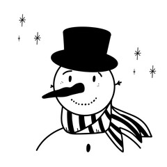 christmas doodle snowman. Simple line vector illustration.