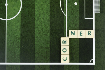 Football corners term educational photo, typographic soccer concept, simple design, corner banner...