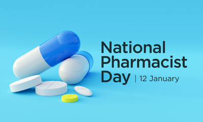 National Pharmacist day is observed every year on 12 January, The day focuses on the importance of pharmacists, and it honors how much they impact our health and well-being. 3D Rendering