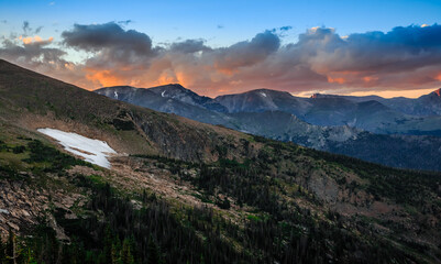 Dramatic Glowing Sunset over the Rocky Mountains, Rocky Mountain National Park, Colorado