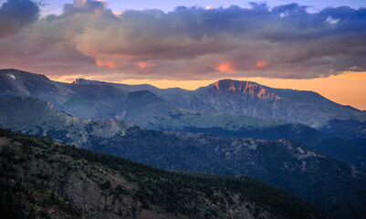 Dramatic Glowing Sunset over the Rocky Mountains, Rocky Mountain National Park, Colorado