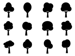 collection isolated tree Symbol silhouette style on white background. Can be used for your work.