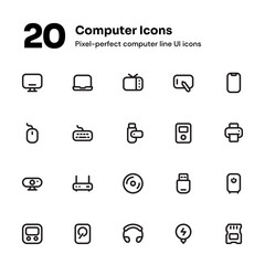 Pixel-perfect computer line icons suitable for website and mobile apps design