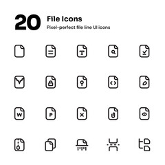 Pixel-perfect file line icons suitable for website and mobile apps design