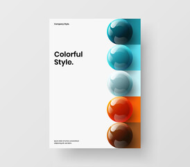 Geometric handbill vector design template. Minimalistic 3D balls catalog cover illustration.