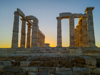 Glow of Setting Sun Behind Temple of Poseidon