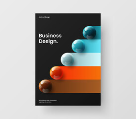 Vivid presentation vector design layout. Unique 3D spheres pamphlet illustration.