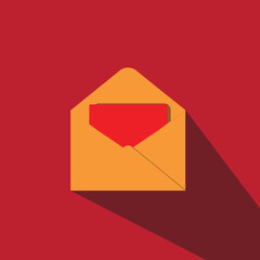 envelope with red ribbon. Yellow envelope with blank card. Full Isolated. Vector design. Envelop Vector design .Envelop icon
