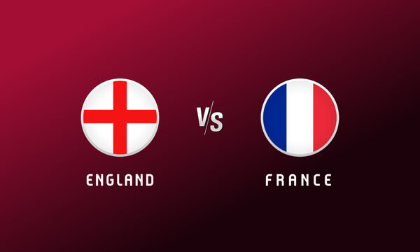 England vs France flag round emblem. Football background with English and French national flags logo. Sport vector Illustration for tournament design or competition calendar