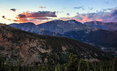 Dramatic Glowing Sunset over the Rocky Mountains, Rocky Mountain National Park, Colorado