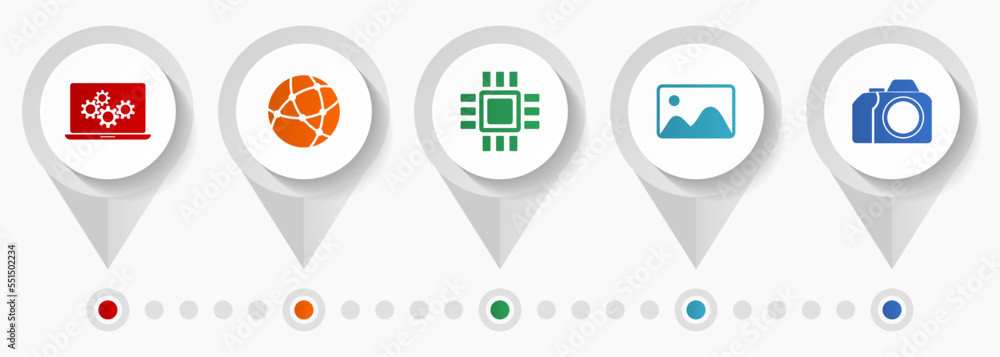 Poster Computer and technology vector icons, mobility flat design web pointers collection, business concept infographic template