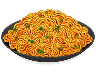 Asian stir fry noodles recipe illustration vector.
Chinese stir fry noodles with carrots and onions recipe. Japanese soba noodles. Asian food noodle drawing.