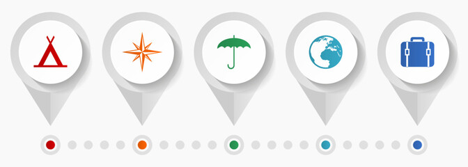 Adventure vector icons, travel flat design web pointers collection, business concept infographic template