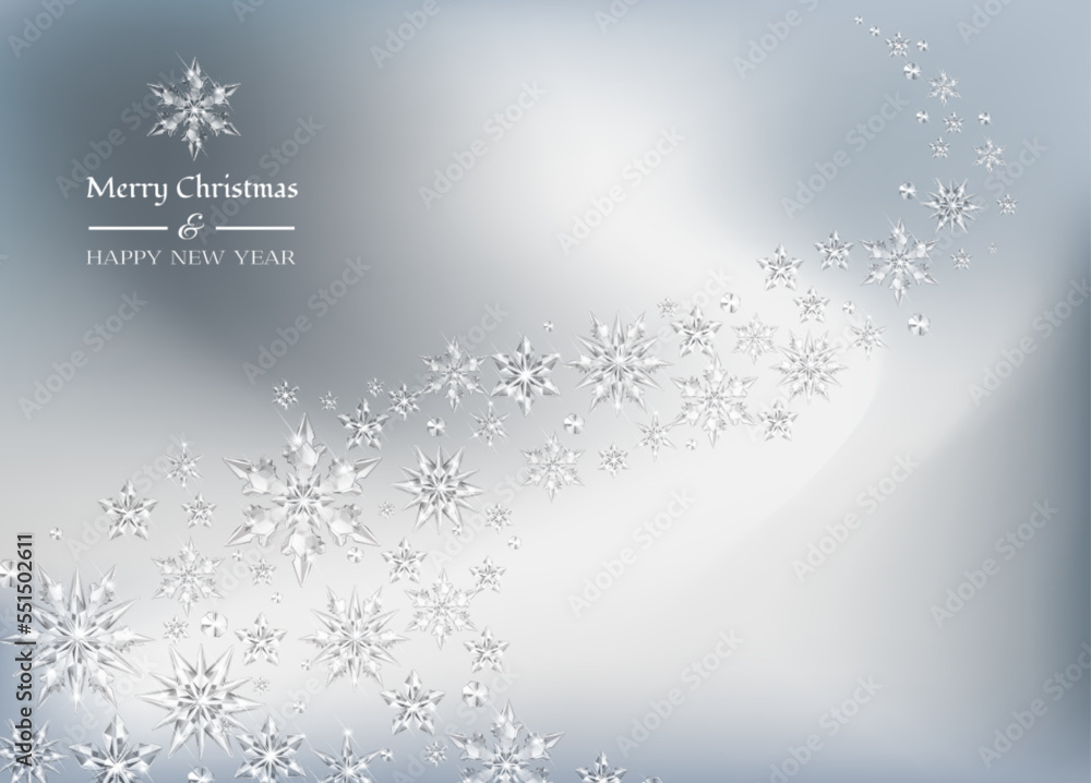 Wall mural vector realistic transparent wave of snowy wind with glass snowflakes. sparkling translucent crystal