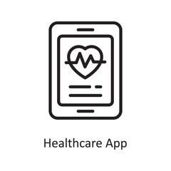 Healthcare App Vector Outline Icon Design illustration. Medical Symbol on White background EPS 10 File