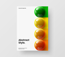 Fresh postcard vector design concept. Original 3D spheres catalog cover template.