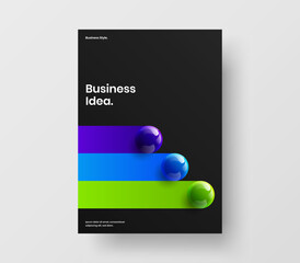 Bright 3D balls front page concept. Colorful pamphlet vector design layout.