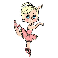 Cartoon ballerina girl  in lush tutu dance on one leg  color variation for coloring page isolated on a white background