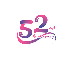 52 years anniversary logotype. 52nd Anniversary template design for Creative poster, flyer, leaflet, invitation card