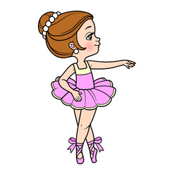 Cartoon little ballerina girl color variation for coloring page isolated on a white background