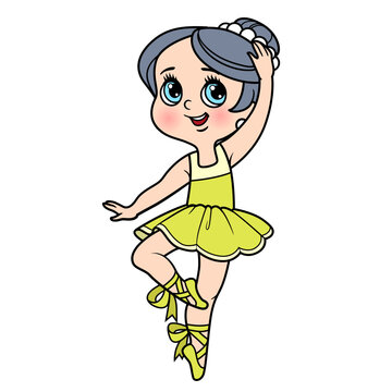 Beautiful ballerina girl in tutu dancing on one leg in pointe shoes color variation for coloring page isolated on a white background