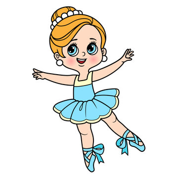 Beautiful cartoon ballerina girl in lush tutu dancing on a white background color variation for coloring page isolated on a white background.