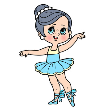 Beautiful cartoon little ballerina girl in lush tutu color variation for coloring page isolated on a white background