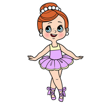 Beautiful cartoon little ballerina girl on toes in pointe  color variation for coloring page isolated on a white background