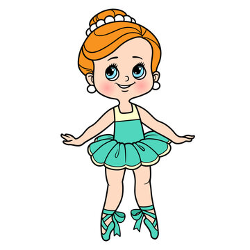 Cartoon ballerina girl dance in tutu  color variation for coloring page isolated on a white background