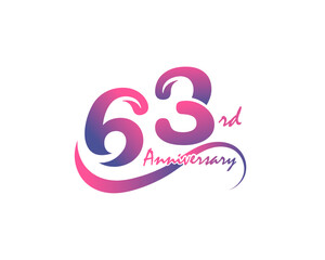63 years anniversary logotype. 63rd Anniversary template design for Creative poster, flyer, leaflet, invitation card