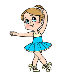 Сute cartoon little ballerina girl dancing  color variation for coloring page isolated on a white background