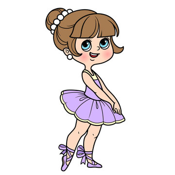 Cute cartoon little ballerina girl in lush tutu color variation for coloring page isolated on a white background