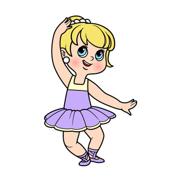 Сartoon little ballerina girl dancing color variation for coloring page isolated on a white background