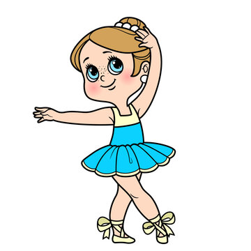 Сute cartoon little ballerina girl dancing  color variation for coloring page isolated on a white background
