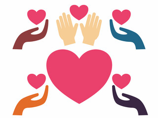 Charity. People of various ethnic groups donating and sharing. Charity organisation. Vector.