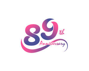 89 years anniversary logotype. 89th Anniversary template design for Creative poster, flyer, leaflet, invitation card