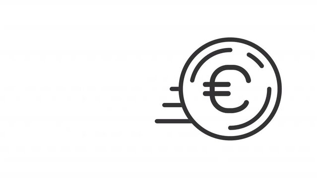 Animated sliding euro linear icon. Technology of money transfers. Bank account. Seamless loop HD video with alpha channel on transparent background. Outline motion graphic animation