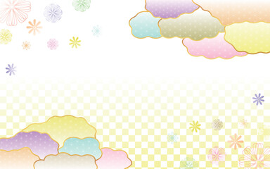 和の背景　パステルの雲　金縁　花　格子