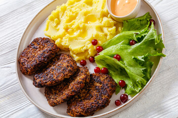 fried minced liver patties with potato mash