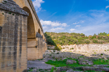 Pont du Gard three-tiered aqueduct was built in Roman times on the river Gardon.