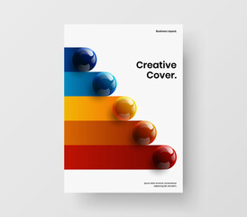 Unique corporate brochure A4 design vector template. Multicolored 3D balls book cover illustration.