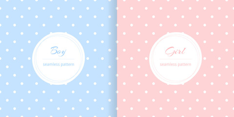 Pink and blue color seamless pattern. Repeating dot pattern. Girls prints design. Repeated monochrome dots. Geometric polka background for kids. Swatch cute baby repeat pattern. Vector illustration © Omeris